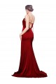 Online Cowl Front Neck Sweep Train Stretch Satin Prom Dress with High Side Split UK