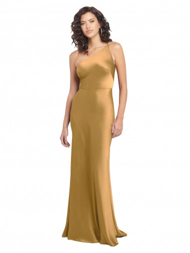 Online One Shoulder Long Floor Length Stretch Satin Slip Prom Dress UK