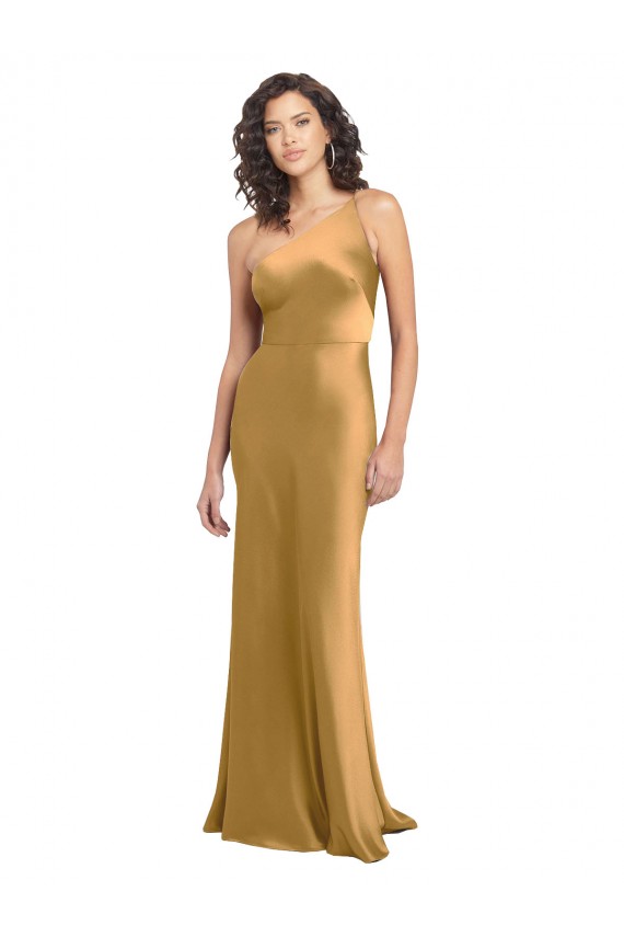 Online One Shoulder Long Floor Length Stretch Satin Slip Prom Dress UK