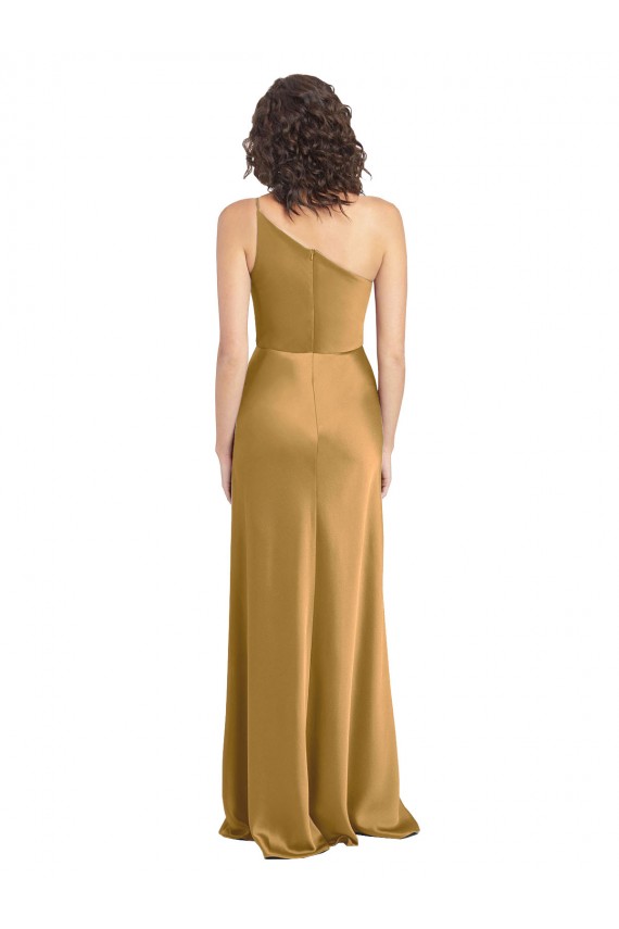 Online One Shoulder Long Floor Length Stretch Satin Slip Prom Dress UK