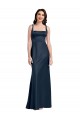 Online Square Neck A-Line Long Stretch Satin Prom Dress with Wide Straps UK