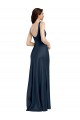 Online Square Neck A-Line Long Stretch Satin Prom Dress with Wide Straps UK