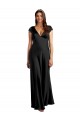 Online Plunging V-Neck Cap Cleeves Long Stretch Satin Prom Dress with Keyhole Back UK