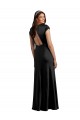 Online Plunging V-Neck Cap Cleeves Long Stretch Satin Prom Dress with Keyhole Back UK