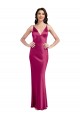 Online V-Neck Spaghetti Straps Slim Stretch Satin Prom Dress with Low Scoop Back UK