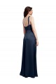 Online Cowl Neck Soft Long Stretch Satin Prom Dress with Side Slit and Pleated Straps UK