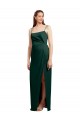 Online Sleek Straight Neckline Long Wrap Stretch Satin Prom Dress with Angled Pleats UK
