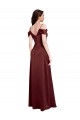 Online Draped Off the Shoulder Sleeves Slim A-Line Stretch Satin Prom Dress with Side Slit UK