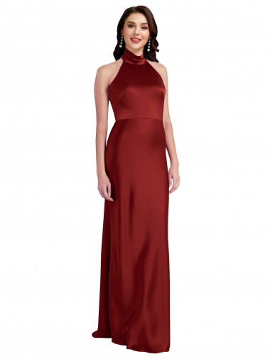 Online Backless Halter Long Stretch Satin Prom Dress UK