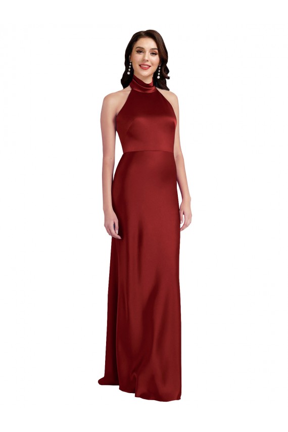 Online Backless Halter Long Stretch Satin Prom Dress UK