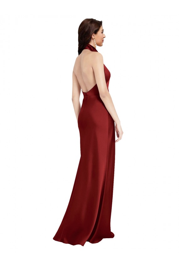 Online Backless Halter Long Stretch Satin Prom Dress UK