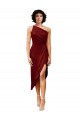 Online One Shoulder Midi Length Short Stretch Satin Wrap Style Cocktail Prom Dress / Homecoming Dress UK
