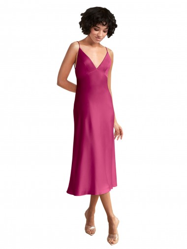 Online Midi Length V-Neck Short Stretch Satin Cocktail Prom Dress / Homecoming Dress with Low Scoop Back UK