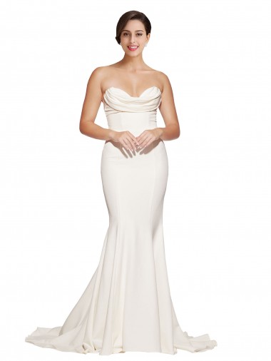 Online Strapless Cowl Neck Sweep Train Stretch Satin Prom Dress UK