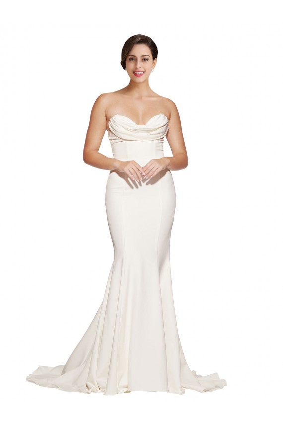 Online Strapless Cowl Neck Sweep Train Stretch Satin Prom Dress UK
