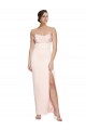 Online Cowl Neck Strapless Stretch Satin Prom Dress with High Split UK