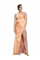 Online One Shoulder Ruched Stretch Satin Prom Dress with Thigh High Split UK