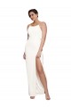 Online High Neck Stretch Satin Prom Dress with Low Back and Side Slit UK