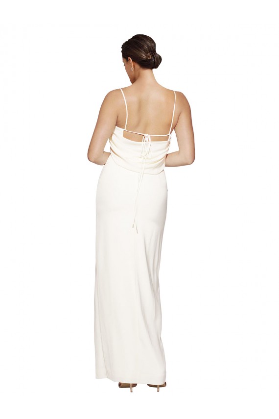 Online High Neck Stretch Satin Prom Dress with Low Back and Side Slit UK