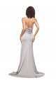 Online High Neck Low Back Long Full Length Stretch Satin Prom Dress UK