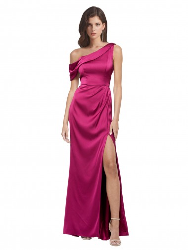 Online Off the Shoulder Short Sleeves Stretch Satin Prom Dress with Side Slit UK