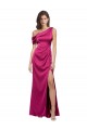 Online Off the Shoulder Short Sleeves Stretch Satin Prom Dress with Side Slit UK