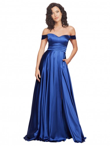 Online Ball Gown Off the Shoulder Sweetheart Stretch Satin Prom Dress UK