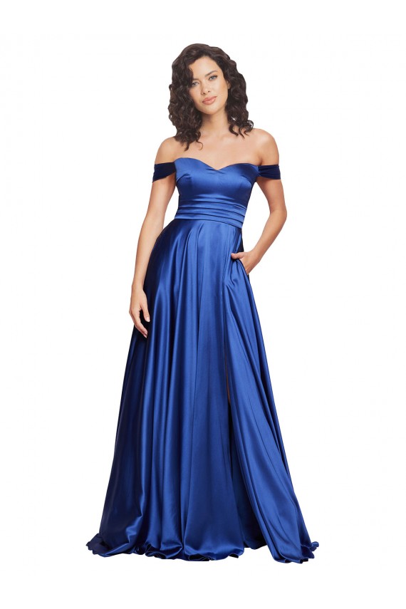Online Ball Gown Off the Shoulder Sweetheart Stretch Satin Prom Dress UK