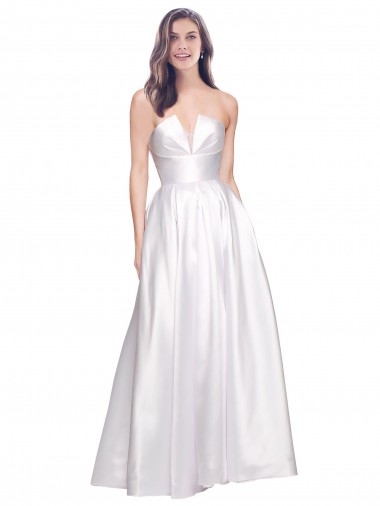 Online Full Length Strapless V-Cutout Stretch Satin Prom Dress UK