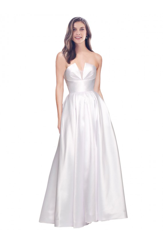 Online Full Length Strapless V-Cutout Stretch Satin Prom Dress UK