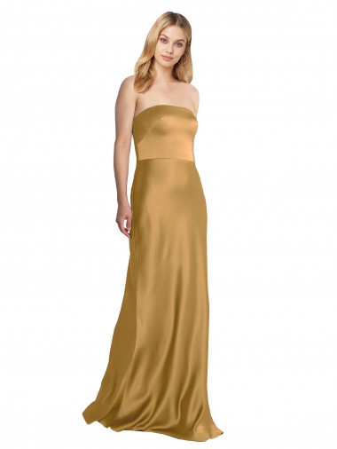 Online Sleek Strapless Long A-Line Stretch Satin Prom Dress UK