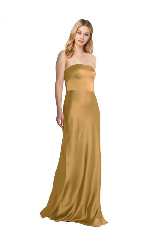 Online Sleek Strapless Long A-Line Stretch Satin Prom Dress UK