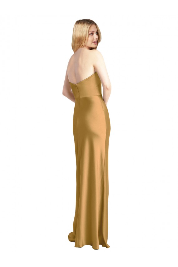 Online Sleek Strapless Long A-Line Stretch Satin Prom Dress UK