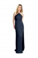 Online Halter Neckline Long Stretch Satin Prom Dress with Strappy Back and Side Slit UK