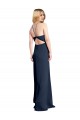 Online Halter Neckline Long Stretch Satin Prom Dress with Strappy Back and Side Slit UK