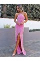 Online Halter Sleeveless Long Floor Length Velvet Sequin Prom Dress with Slit UK
