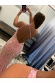 Online Open Back One Shoulder Sleeveless Long Sweep Train Velvet Sequin Prom Dress UK
