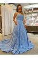 Online A-Line Scoop Sleeveless Long Court Train Velvet Sequin Prom Dress UK