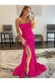 Online Strapless Sleeveless Long Sweep Train Velvet Sequin Prom Dress with Side Slit UK