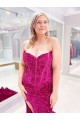 Online Long Sweetheart Sleeveless Sweep Train Velvet Sequin Prom Dress with Slit UK