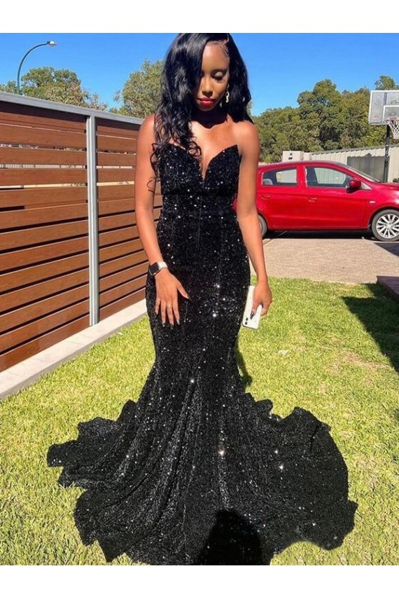 Online Mermaid Sweetheart Sleeveless Long Floor Length Velvet Sequin Prom Dress UK