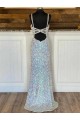 Online V-Neck Sleeveless Long Sweep Train Velvet Sequin Prom Dress UK