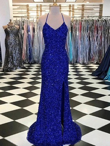 Online V-Neck Sleeveless Long Velvet Sequin Prom Dress UK