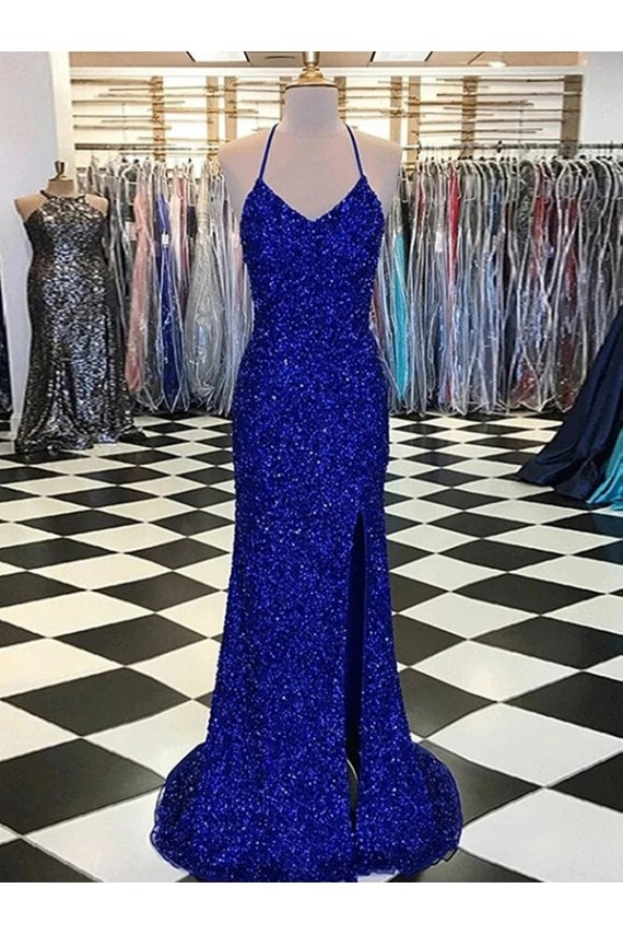 Online V-Neck Sleeveless Long Velvet Sequin Prom Dress UK