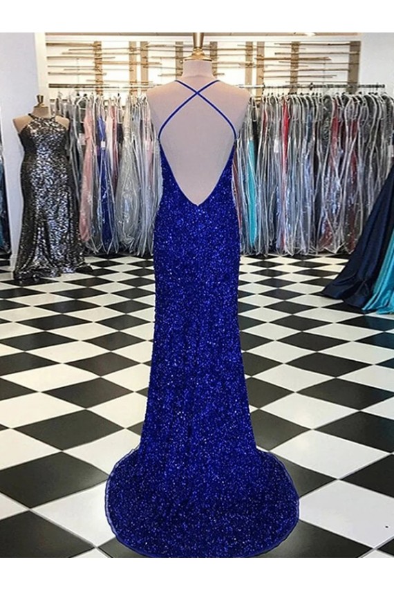Online V-Neck Sleeveless Long Velvet Sequin Prom Dress UK