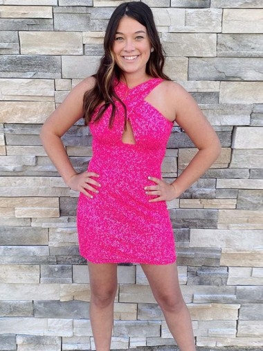 Online Halter Sleeveless Short Velvet Sequin Cocktail Prom Dress UK