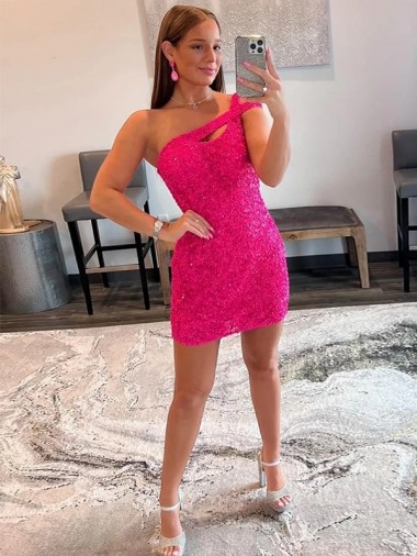 Online Velvet Sequin One Shoulder Sleeveless Short Prom Dress UK