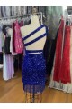 Online One Shoulder Keyhole Sleeveless Short Velvet Sequin Prom Dress UK