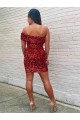 Online Short One Shoulder Sleeveless Velvet Sequin Cocktail Prom Dress UK