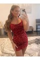 Online Spaghetti Straps Criss Cross Back Sleeveless Short Velvet Sequin Prom Dress UK